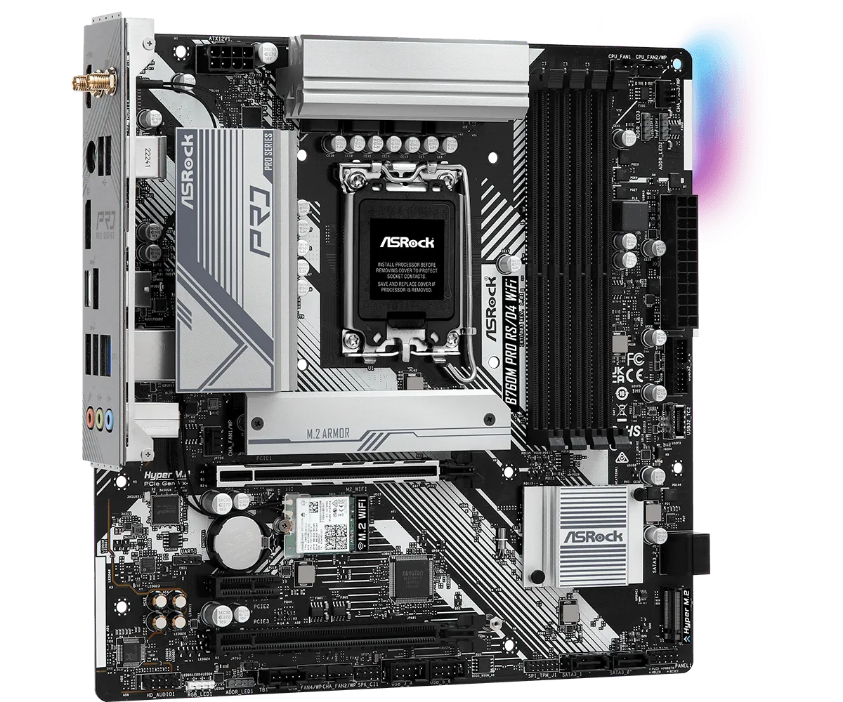 Материнская плата ASRock B760M PRO RS/D4 WIFI LGA1700 4xDDR4 4xSATA RAID 2xM.2 HDMI DP mATX — фото 4