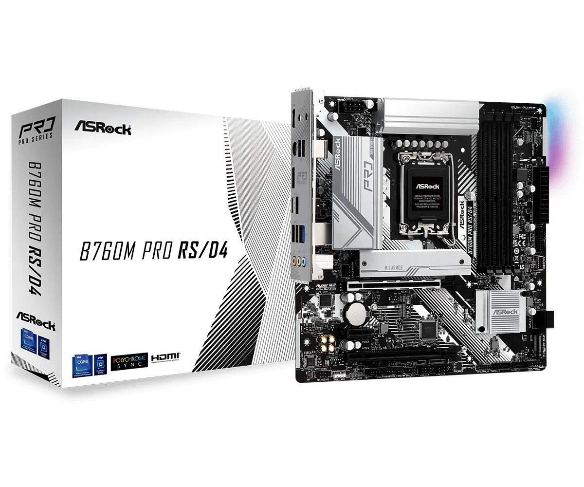 Материнская плата ASRock B760M PRO RS/D4 LGA1700 4xDDR4 4xSATA RAID 2xM.2 HDMI DP mATX