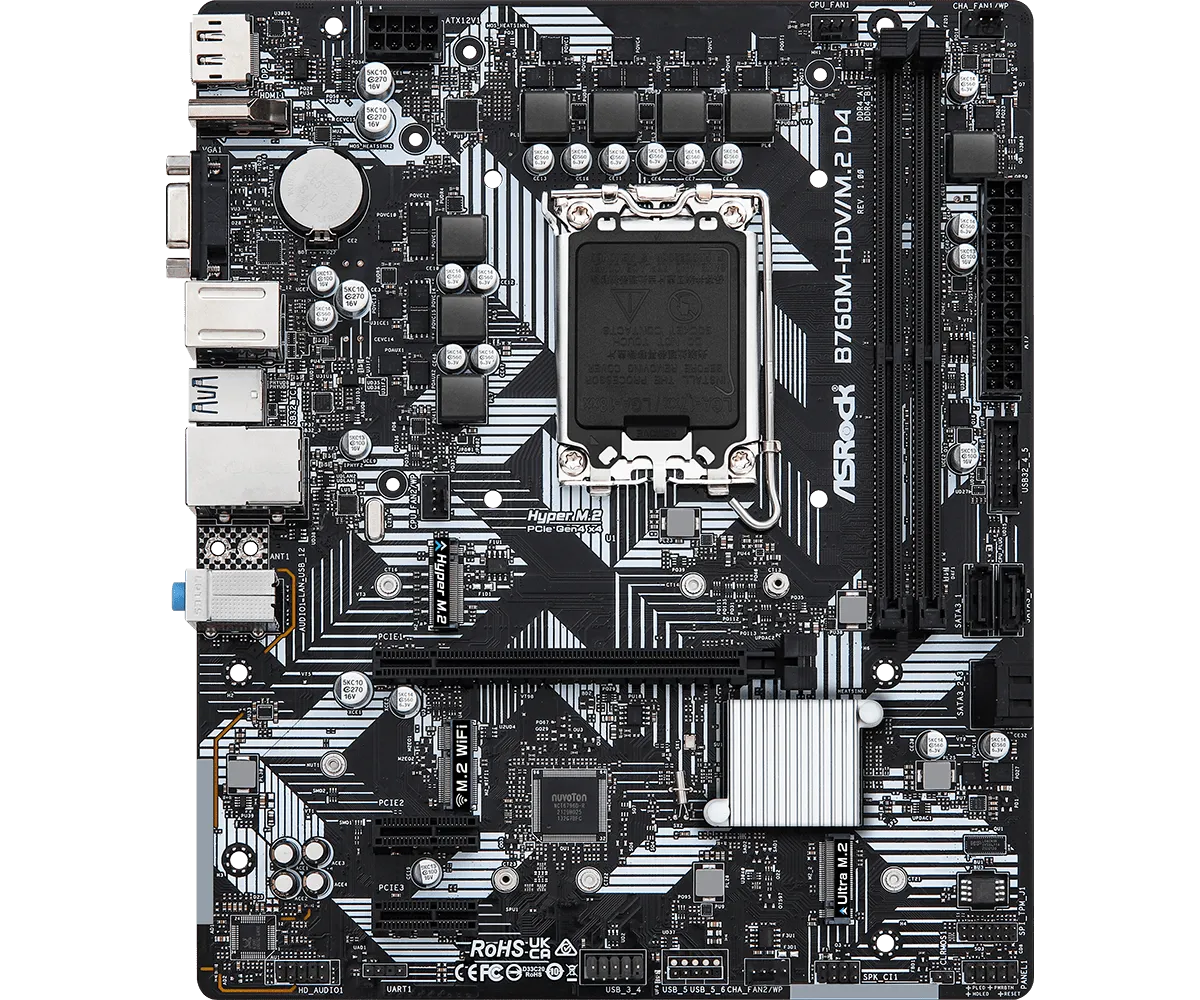 Материнская плата ASRock B760M-HDV/M.2 D4 LGA1700 2xDDR4 4xSATA RAID M.2 VGA HDMI DP mATX — фото 2