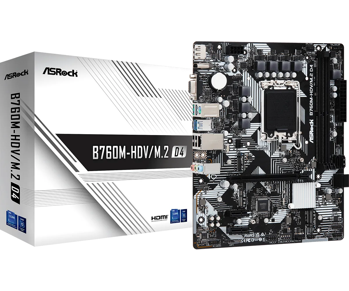 Материнская плата ASRock B760M-HDV/M.2 D4 LGA1700 2xDDR4 4xSATA RAID M.2 VGA HDMI DP mATX