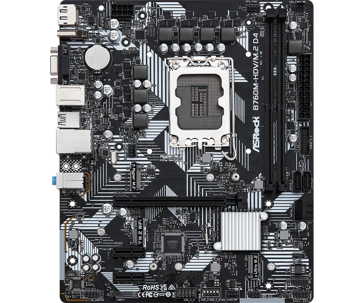 Материнская плата ASRock B760M-HDV/M.2 D4 LGA1700 2xDDR4 4xSATA RAID M.2 VGA HDMI DP mATX — фото 3