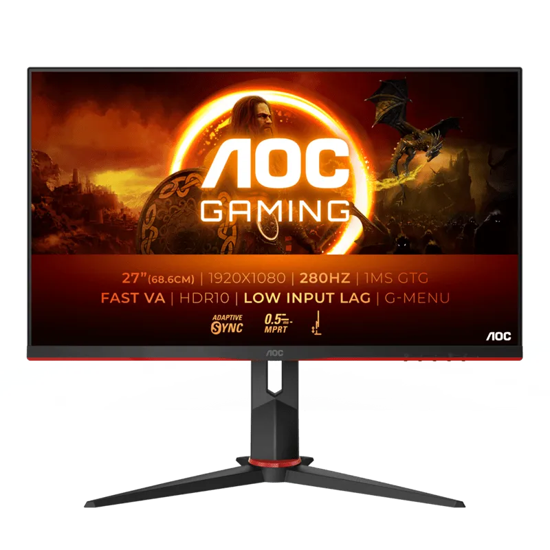 Монитор Игровой 27" AOC 27G2ZN3/BK/01 Fast VA 1920x1080 280Hz 0.5ms 300cd/m 4000:1 2xHDMI 1xDP Black