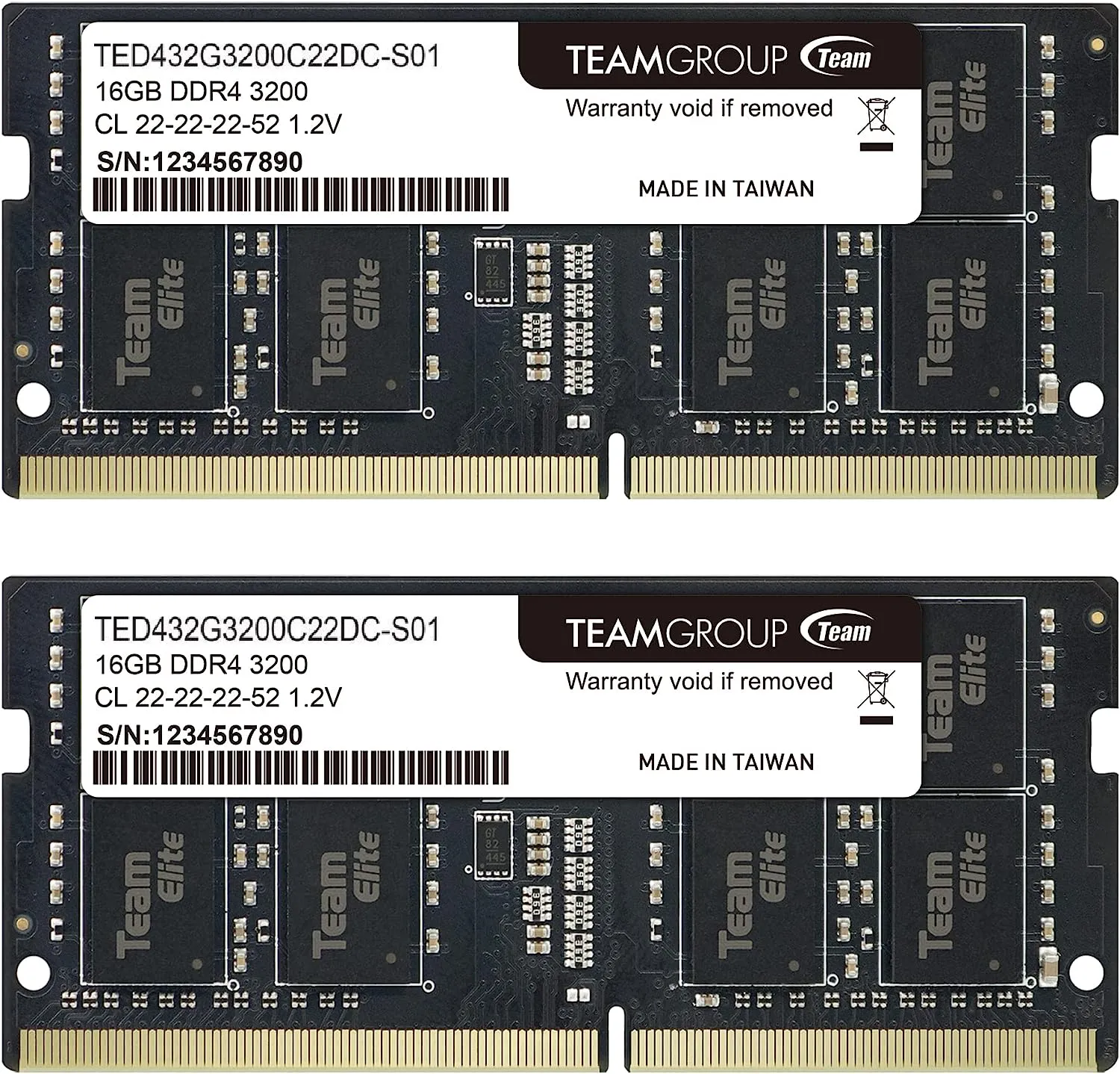 Оперативная память для ноутбука 32GB Kit (2x16GB) DDR4 3200Mhz TG ELITE SO-DIMM TED432G3200C22DC-S01 — фото 3