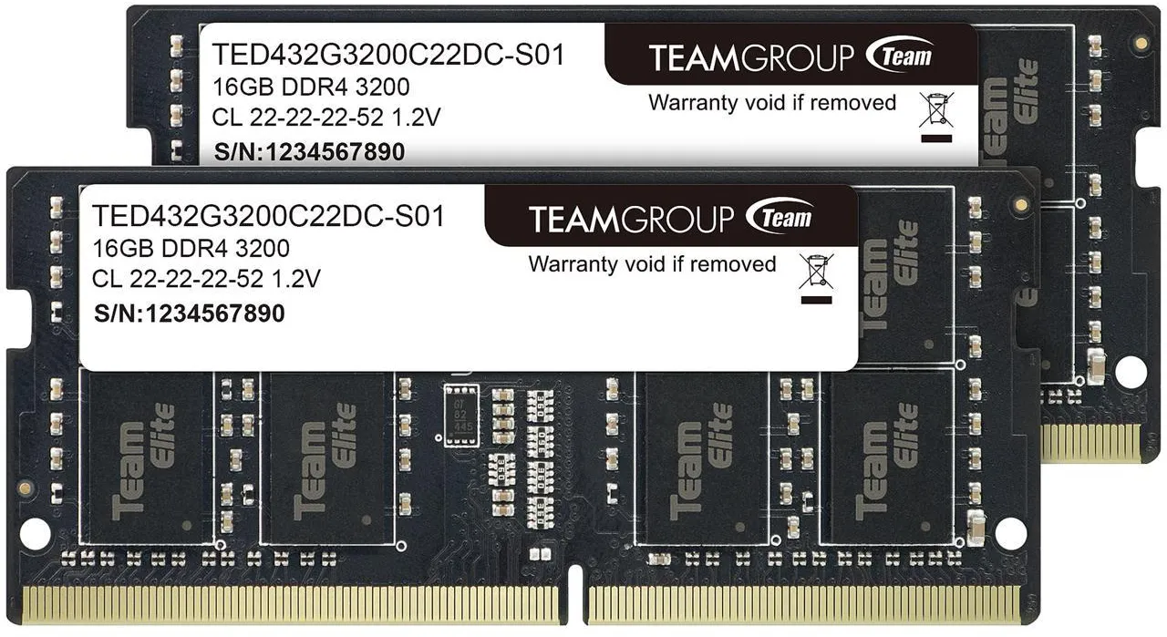 Оперативная память для ноутбука 32GB Kit (2x16GB) DDR4 3200Mhz TG ELITE SO-DIMM TED432G3200C22DC-S01 — фото 2