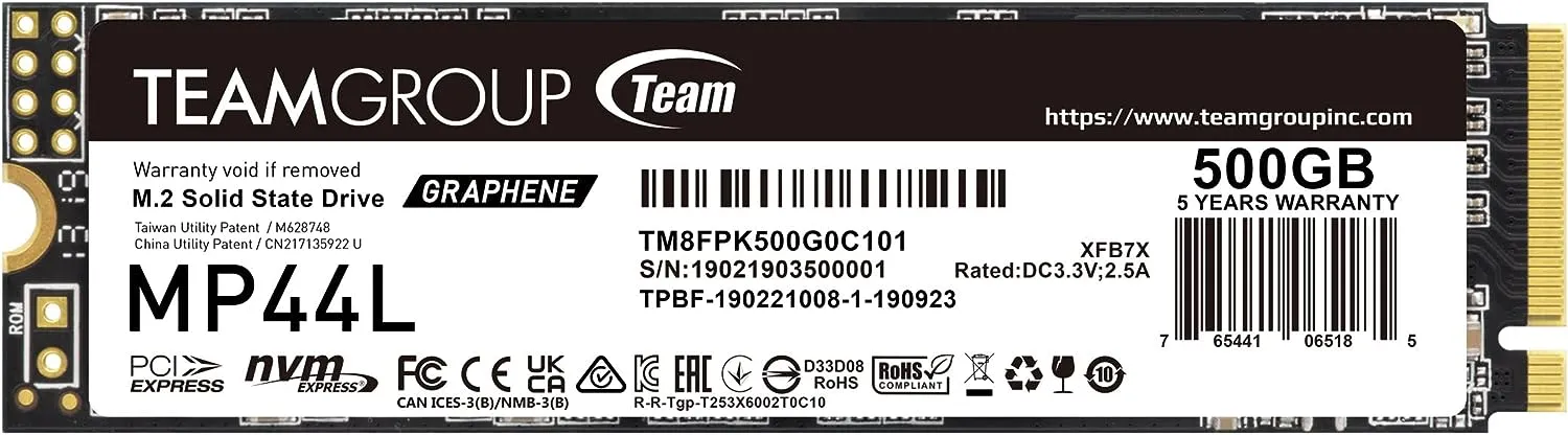 Твердотельный накопитель  500GB SSD TeamGroup MP44L PCIe 4.0 R5000Mb/s, W2500MB/s TM8FPK500G0C101