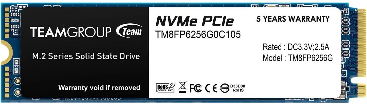 Твердотельный накопитель 256GB SSD TeamGroup MP33 M.2 NVMe R1600Mb/s W1300MB/s TM8FP6256G0C101