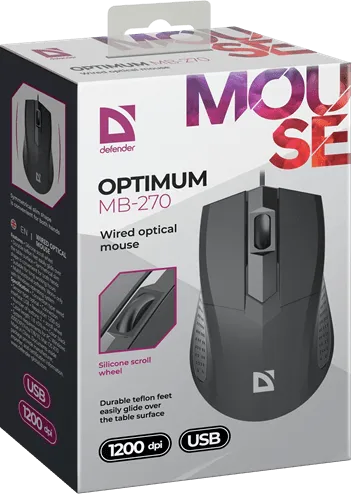 Мышь проводная Defender Classic MB-270 (Черный), USB 2кн, 1кл-кн, коробочка, НОВИНКА! — фото 4