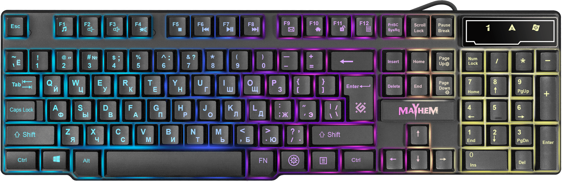 Клавиатура проводная игровая Defender Mayhem GK-360DL, ENG/RUS, USB, RGB подсветка, НОВИНКА!