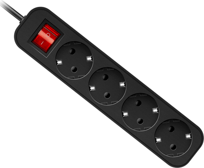 Удлинитель с заземлением Defender G418 Выключатель, 1.8 м, 4 розетки, черный