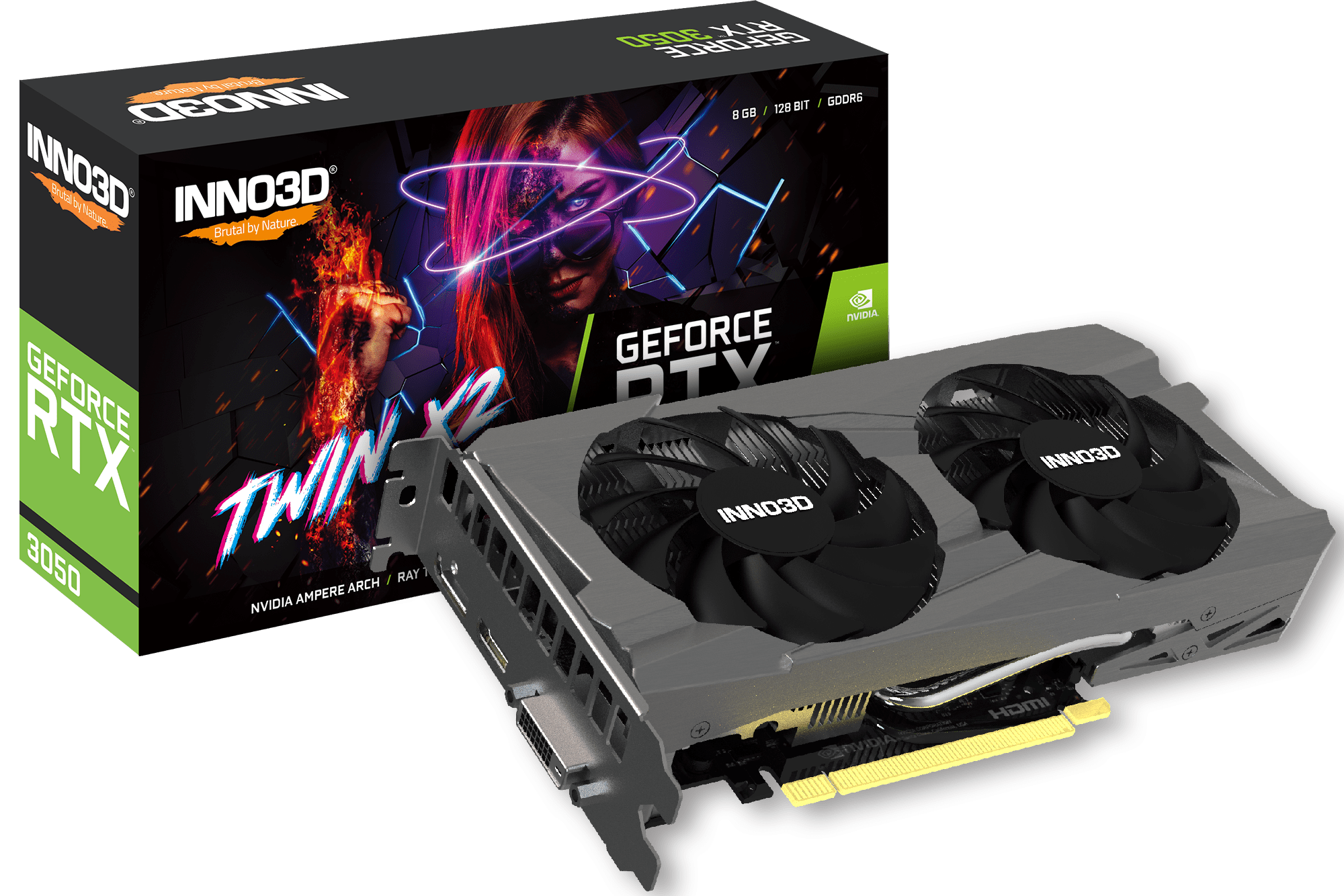 Видеокарта Inno3D GeForce RTX3050 TWIN X2, 8G GDDR6 128bit HDMI DP DVI N30502-08D6-1711VA41