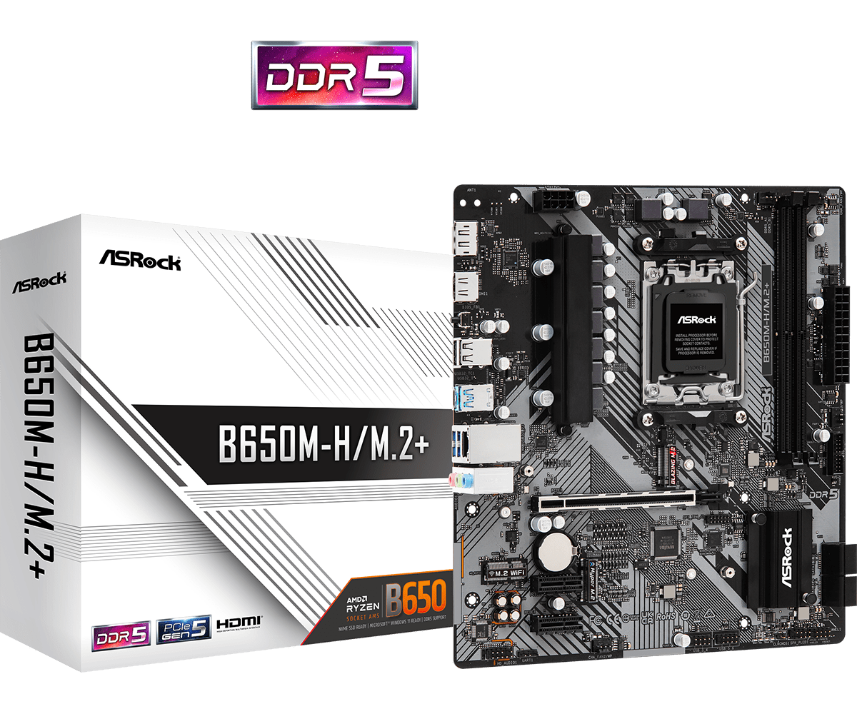 Материнская плата ASRock B650M-H/M.2+ AM5 2xDDR5 4xSATA3 2xM.2 HDMI DP mATX