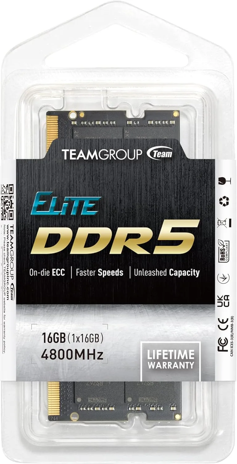 Оперативная память для ноутбука 16GB DDR5 4800Mhz Team Group ELITE SO-DIMM TED516G4800C40D-S01