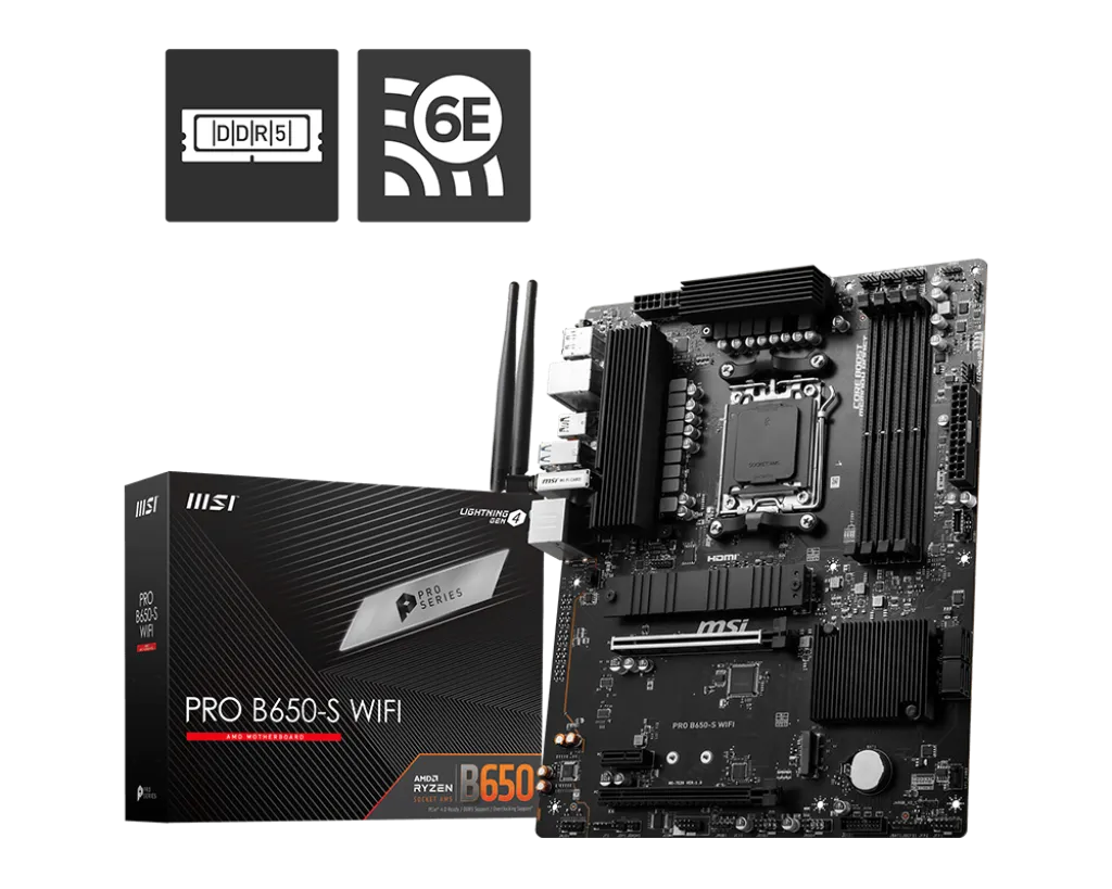 Материнская плата MSI PRO B650-S WIFI AM5 B650 4xDDR5 4xSATA3 RAID 2xM.2 HDMI DP ATX