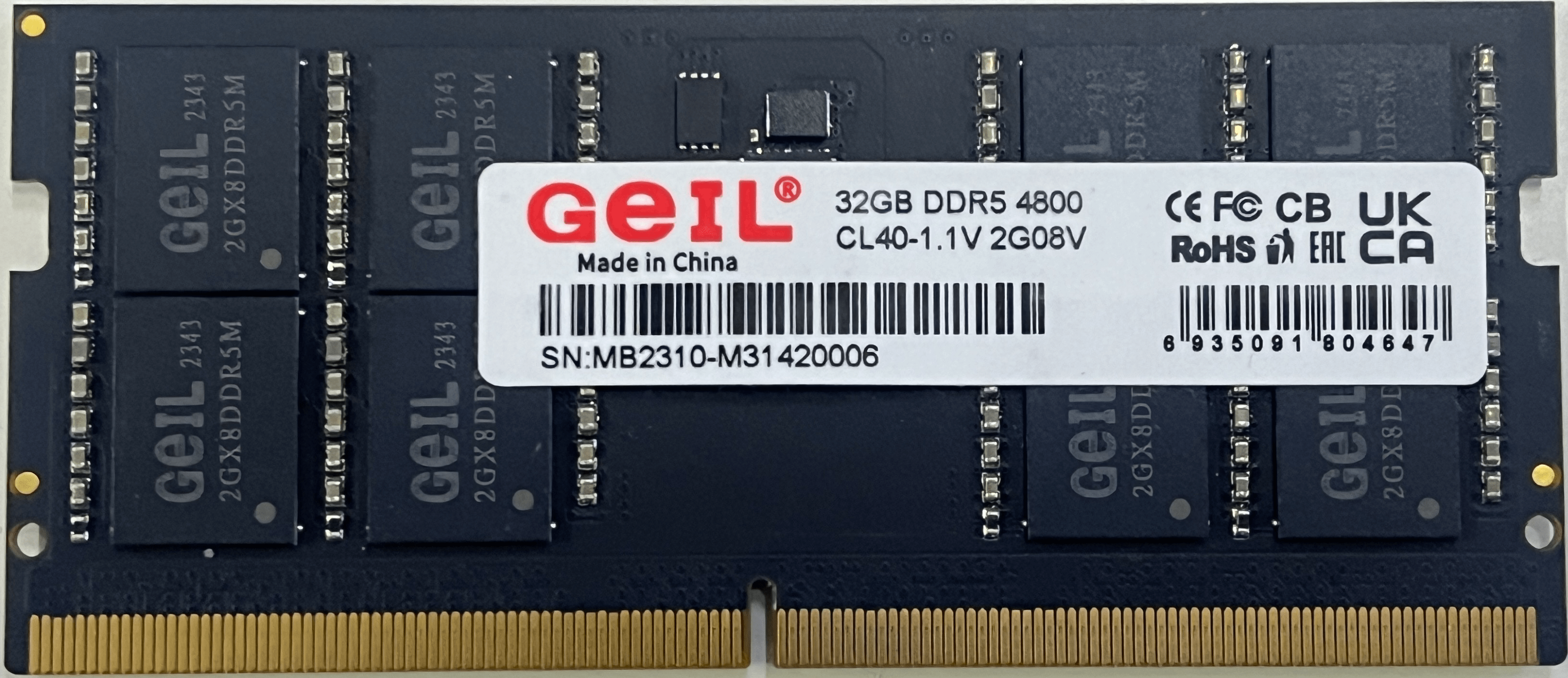 Оперативная память для ноутбука 16GB GEIL 4800MHz DDR5 SO-DIMM PC5-38400 GS516GB4800C40S Bulk
