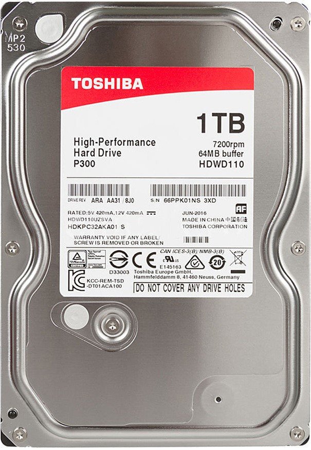 Жесткий диск HDD  1Tb TOSHIBA P300 SATA 6Gb/s 7200rpm 64Mb 3.5