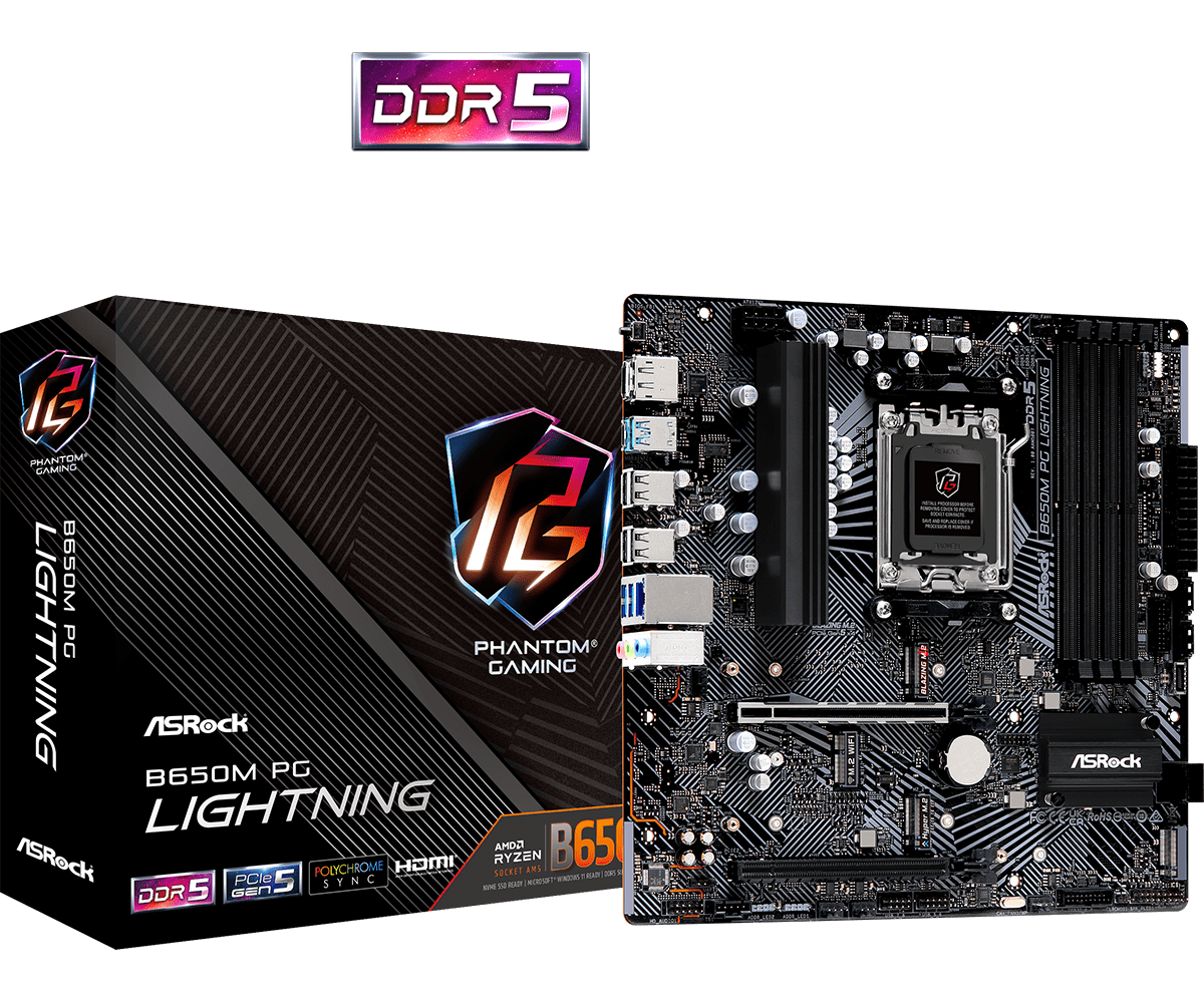 Материнская плата ASRock B650M PG Lightning AM5 4xDDR5 4xSATA3 3xM.2 HDMI DP mATX