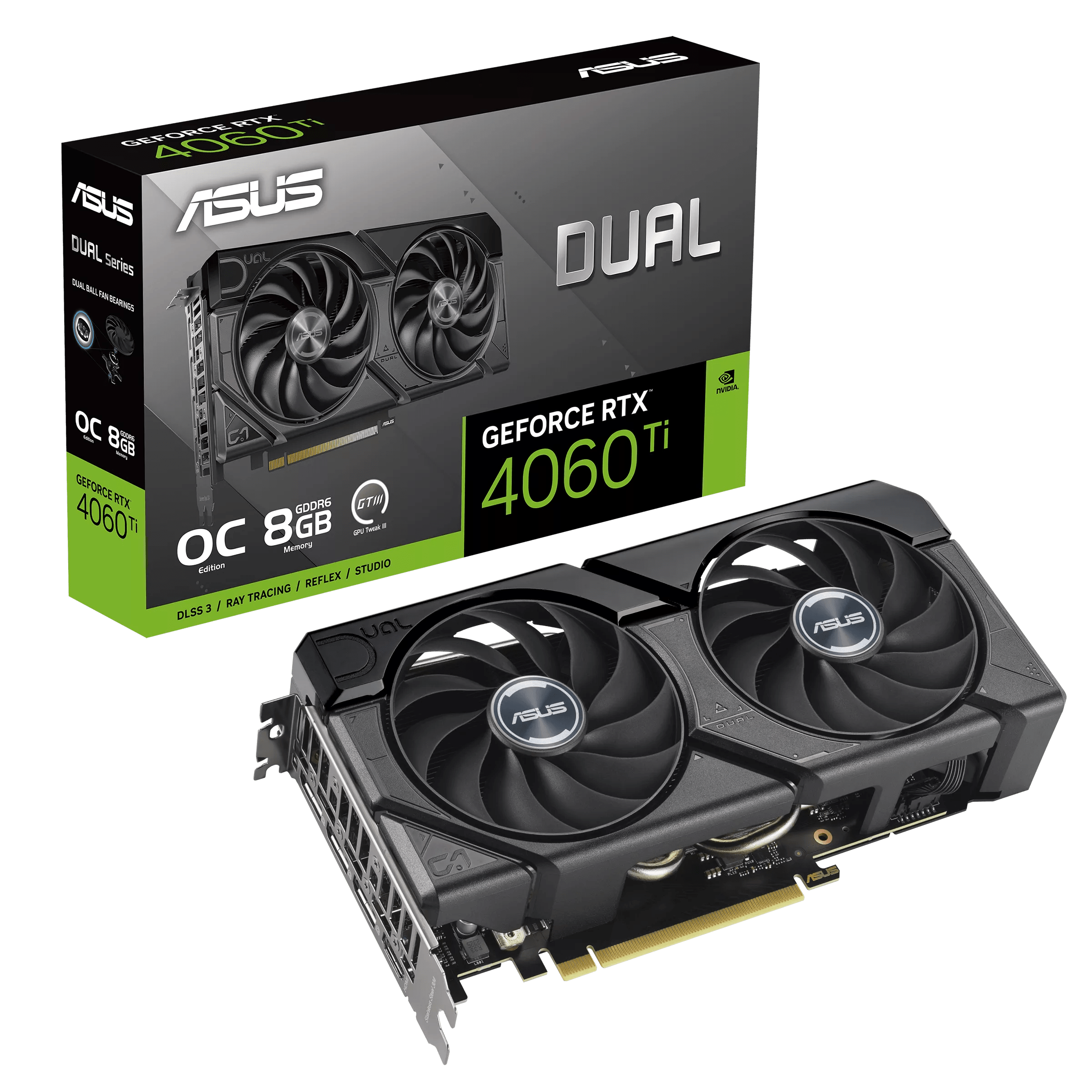 Видеокарта ASUS GeForce RTX4060Ti OC, 8GB GDDR6 128-bit HDMI 3xDP DUAL-RTX4060TI-O8G-EVO
