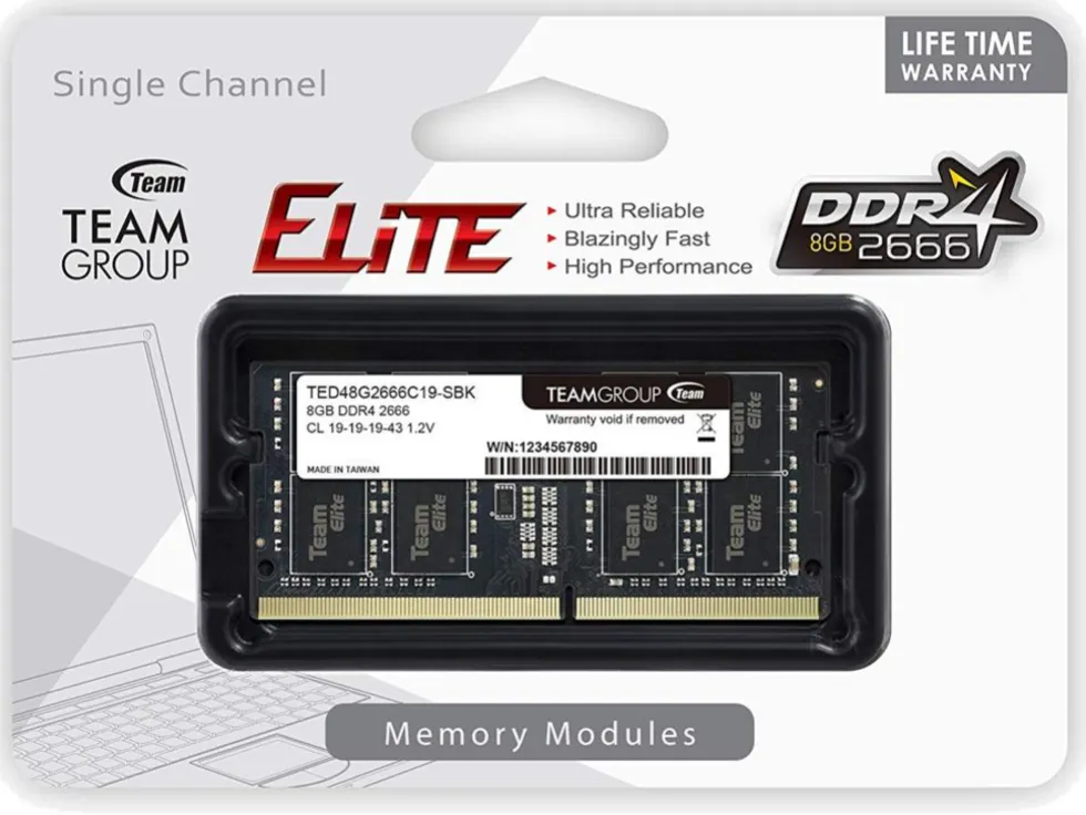 Оперативная память для ноутбука  8GB DDR4 2666Mhz Team Group ELITE SO-DIMM TED48G2666C19-S01