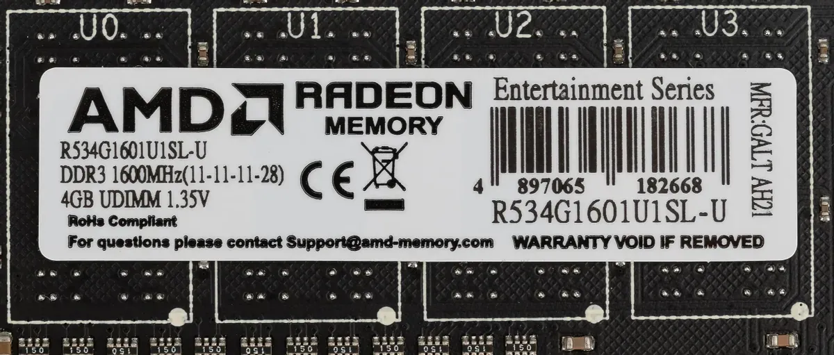 Оперативная память  4Gb DDR3L 1600MHz AMD Radeon R5 Entertainment Series PC3-12800 R534G1601U1SL-U — фото 4