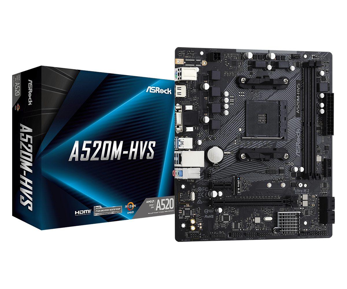Материнская плата ASRock A520M-HVS AM4 2xDDR4 1xUM.2 4xSATA3 M.2 D-Sub HDMI mATX