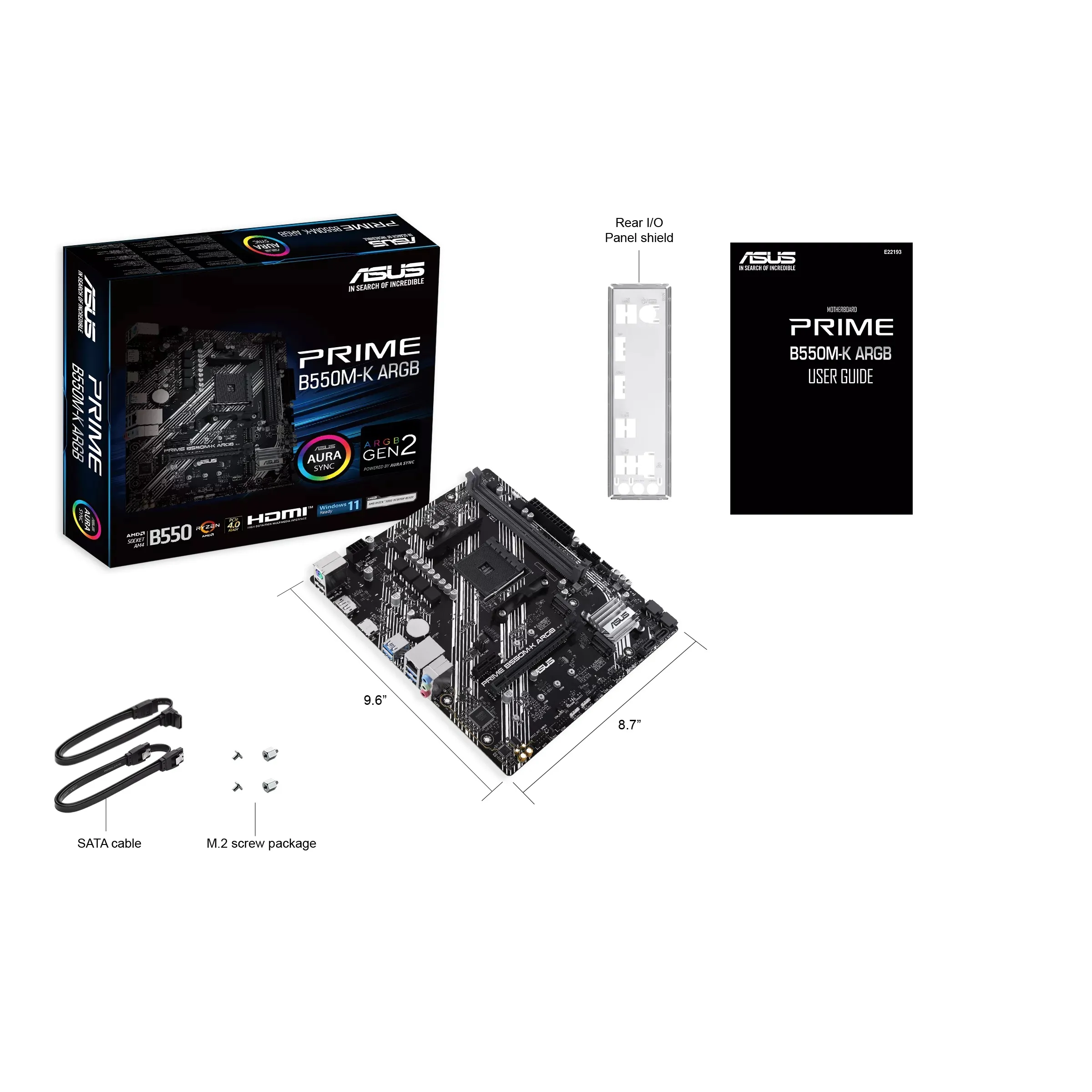 Материнская плата ASUS PRIME B550M-K ARGB AM4 2xDDR4 4xSATA3 2xM.2 1xHDMI 1xDP Type-C Коннектор mATX — фото 1