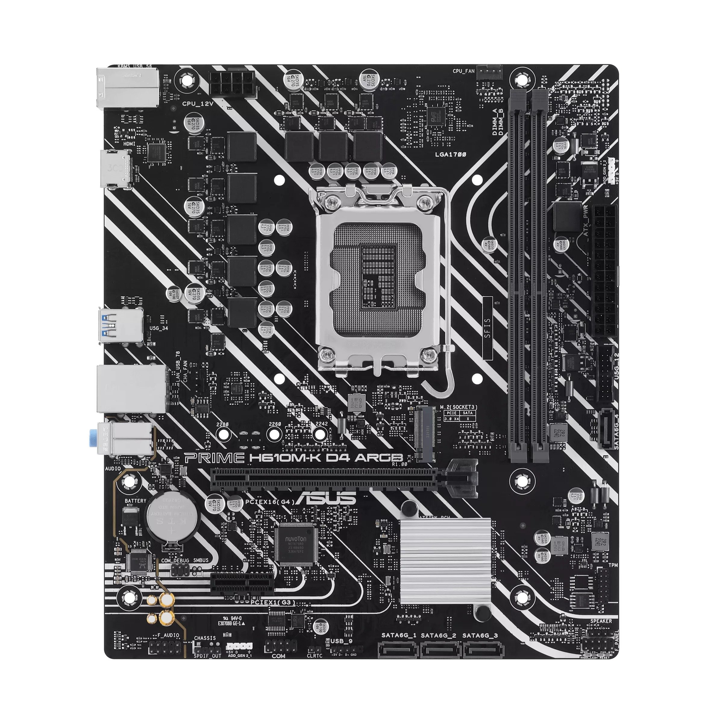 Материнская плата ASUS PRIME  H610M-K D4 ARGB, LGA1700 2xDDR4 4xSATA3 M.2 1xHDMI 2xARGB mATX
