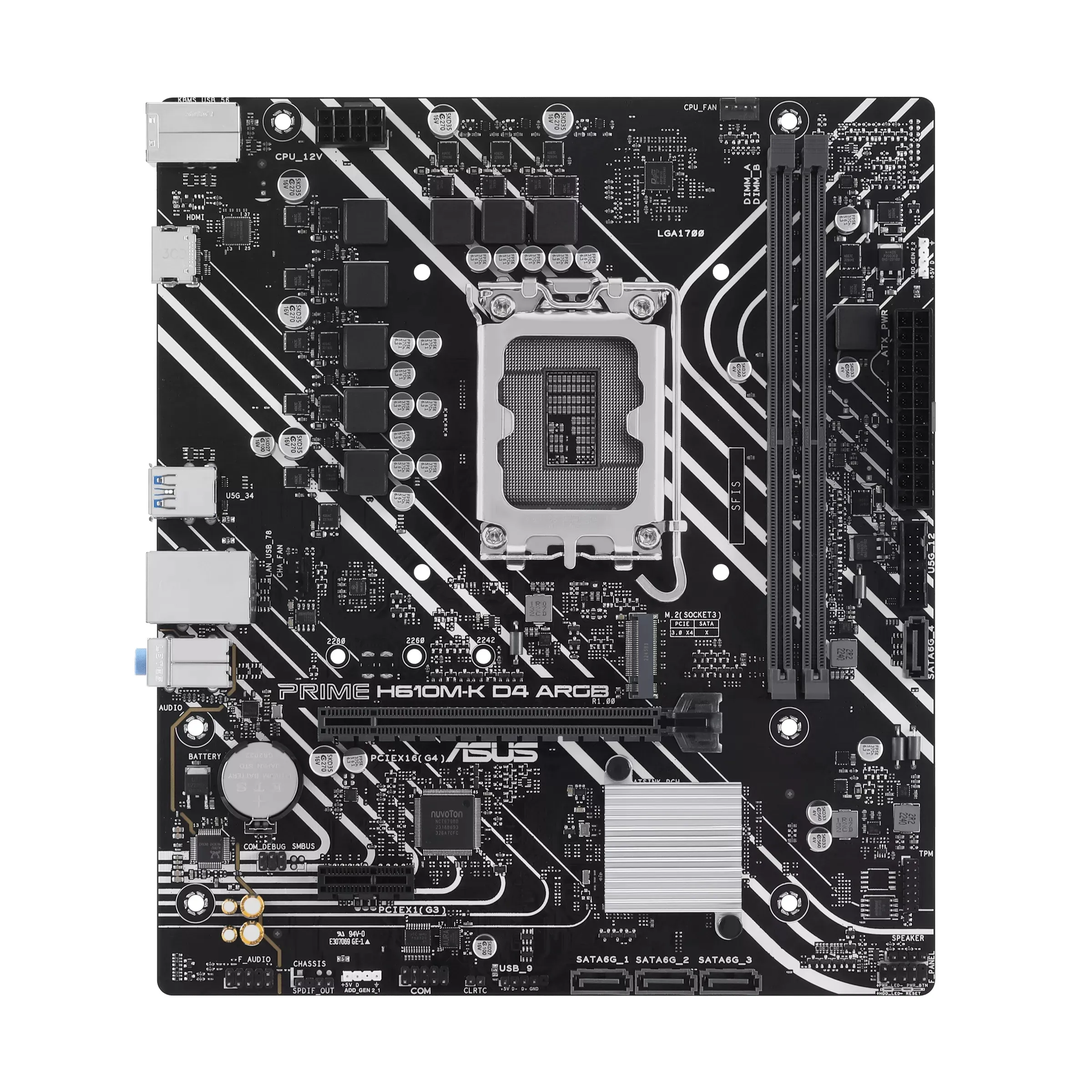 Материнская плата ASUS PRIME  H610M-K D4 ARGB, LGA1700 2xDDR4 4xSATA3 M.2 1xHDMI 2xARGB mATX — фото 1