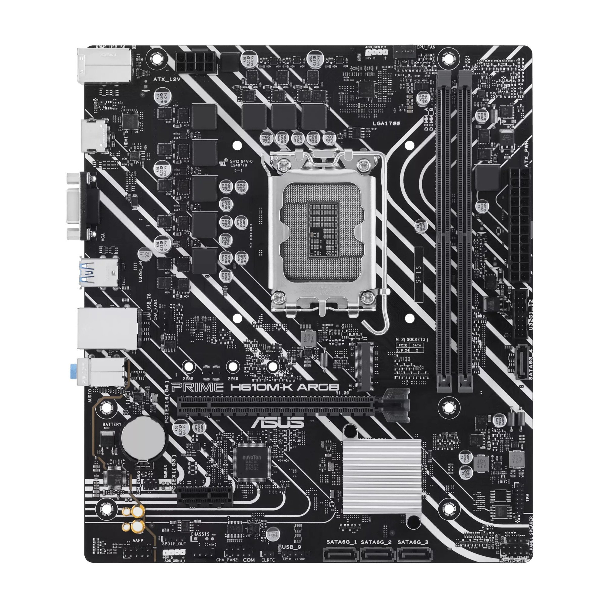Материнская плата ASUS PRIME  H610M-K ARGB, LGA1700 2xDDR5 4xSATA3 M.2 VGA HDMI mATX