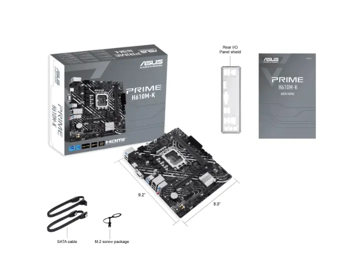 ASUS MB Intel Socket LGA1700 H610 Chipset 2 x DIMM DDR5 1 x VGA port 1 x HDMI M.2 slot 4 x SATA micro-ATX Form Factor