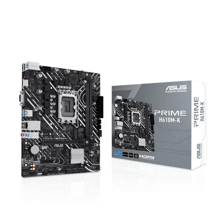 ASUS MB Intel Socket LGA1700 H610 Chipset 2 x DIMM DDR5 1 x VGA port 1 x HDMI M.2 slot 4 x SATA micro-ATX Form Factor — фото 1