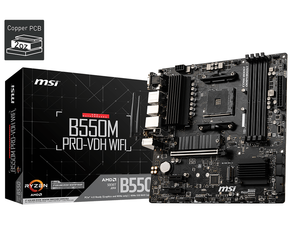 Материнская плата MSI B550M PRO-VDH WIFI AM4 4xDDR4 4xSATA3 2xM.2 VGA HDMI DP mATX