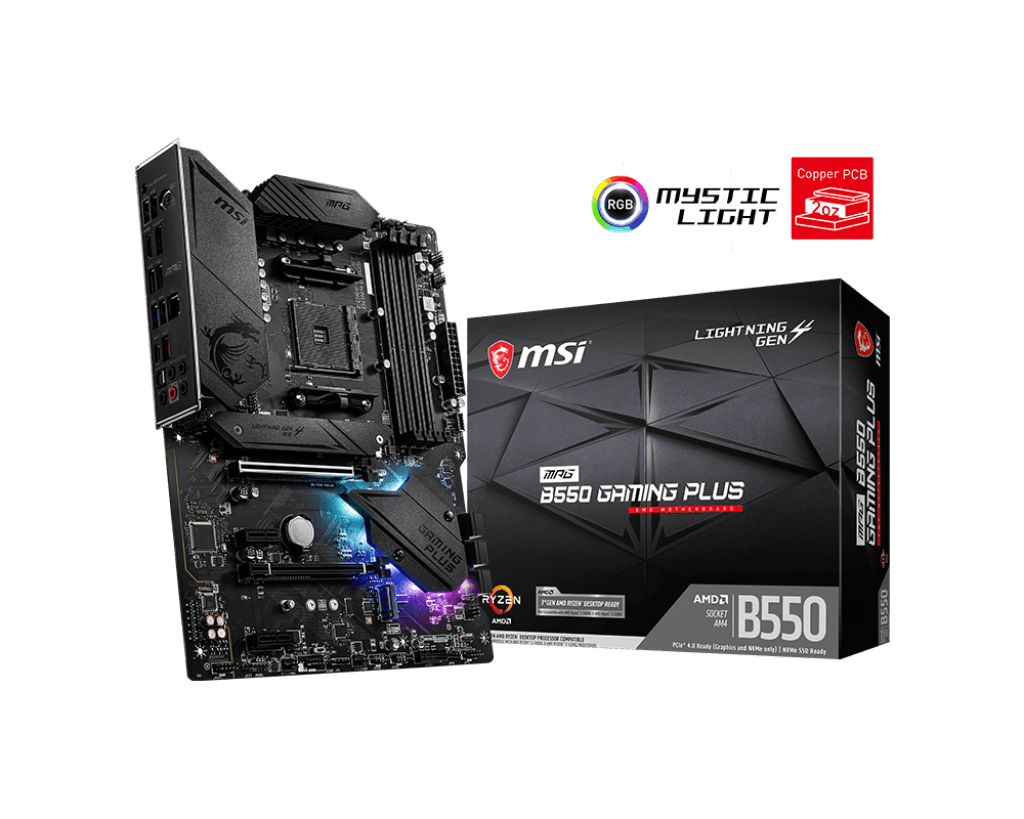 Материнская плата MSI MPG B550 GAMING PLUS AM4 4xDDR4 6xSATA3 RAID 2xM.2 HDMI DP ATX