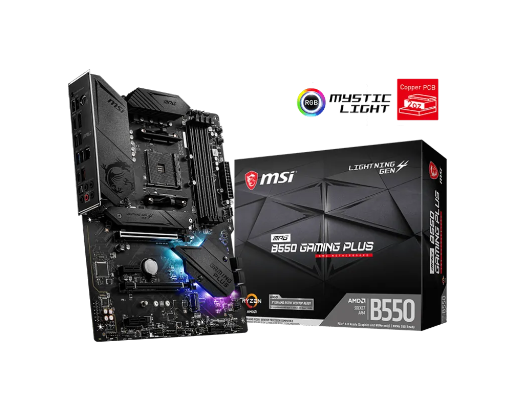 Материнская плата MSI MPG B550 GAMING PLUS AM4 4xDDR4 6xSATA3 RAID 2xM.2 HDMI DP ATX