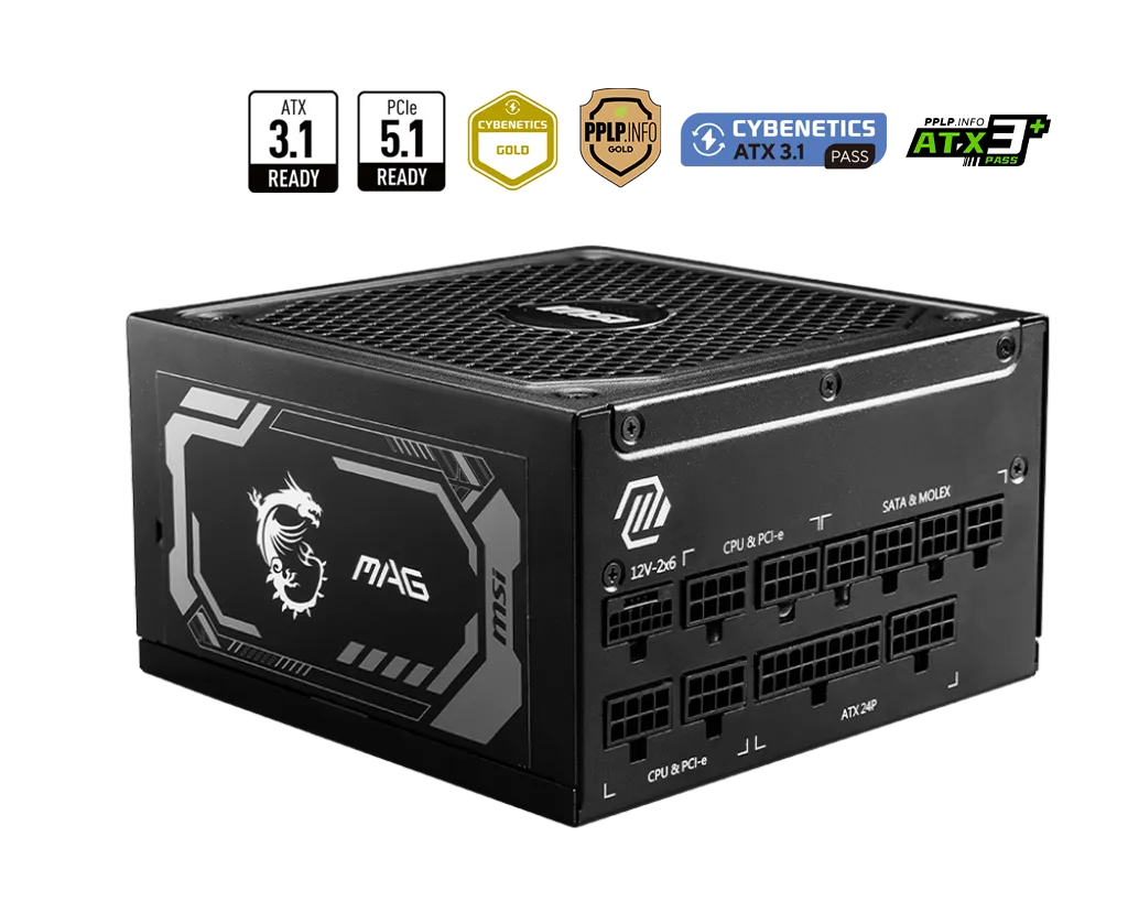 Блок питания MSI MAG A1000GL PCIE5, 1000W, Active PFC, 80+ GOLD, Full Modular,ATX3.1 Black — фото 5