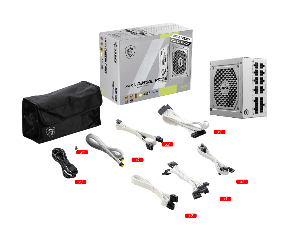 Блок питания MSI MAG  A850GL PCIE5 WHITE, 850W PCIE5  80+ GOLD Full Modular MAG A850GL PCIE5 WHITE