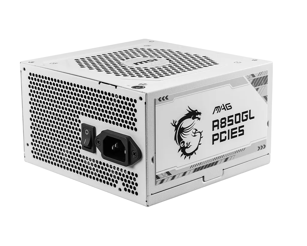 Блок питания MSI 850W, MAG A850GL PCIE5 WHITE, Full Modular, ATX, 80+ GOLD, >90%, Fan 120mm, Белый