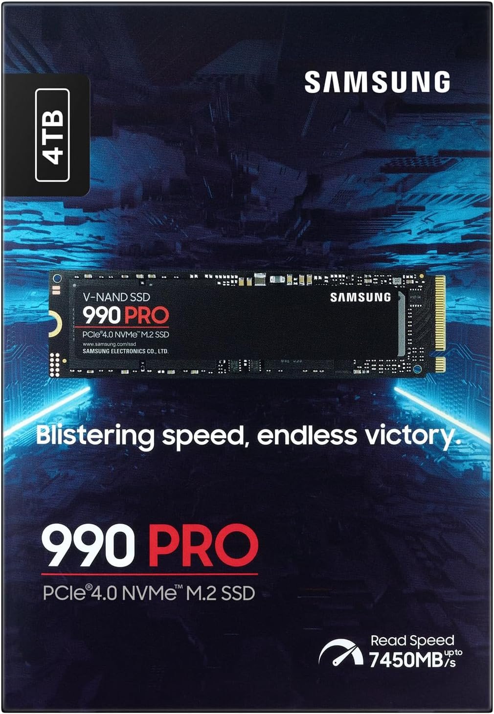 Твердотельный накопитель 4000Gb SSD Samsung 990 PRO M.2 PCIe 4.0 R7450Mb/s W6900MB/s MZ-V9P4T0BW