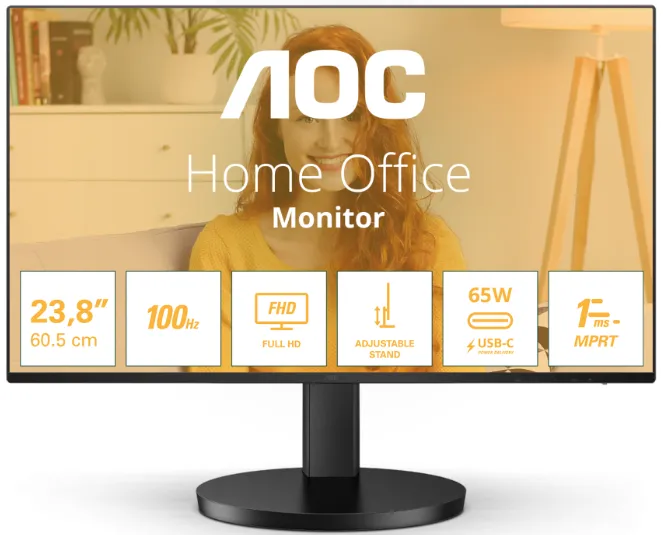 Монитор 27" AOC 27B3CF2/01 IPS 1920x1080 100Hz 1мс 250кд/м 1300:1 1xHDMI 1xUSB-C 2x2W Black — фото 1