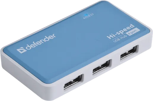4-портовый мини-разветвитель USB 2.0 Defender Quadro Power (БП в комплекте)