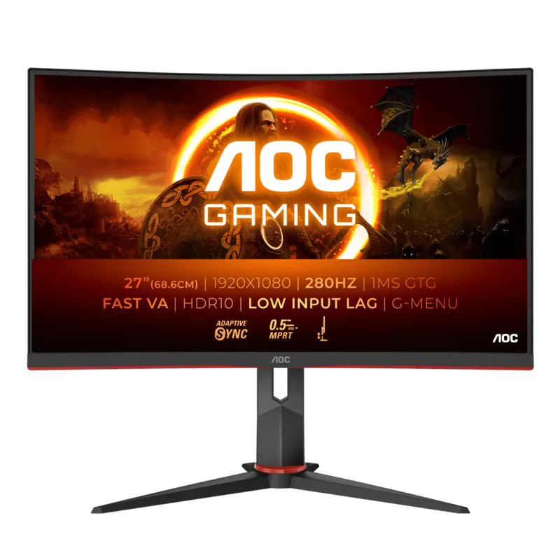 Монитор Игровой 27" AOC C27G2Z3/BK/01 VA 1920x1080 1500R 280Hz 1мс 300кд/м 3000:1 2xHDMI 1xDP Black