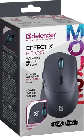 Беспроводная Мышь Defender Effect X MS-095	Разрешение 800/1200/1600 DPI, 5 + колесо-кнопка, Черная — фото 5