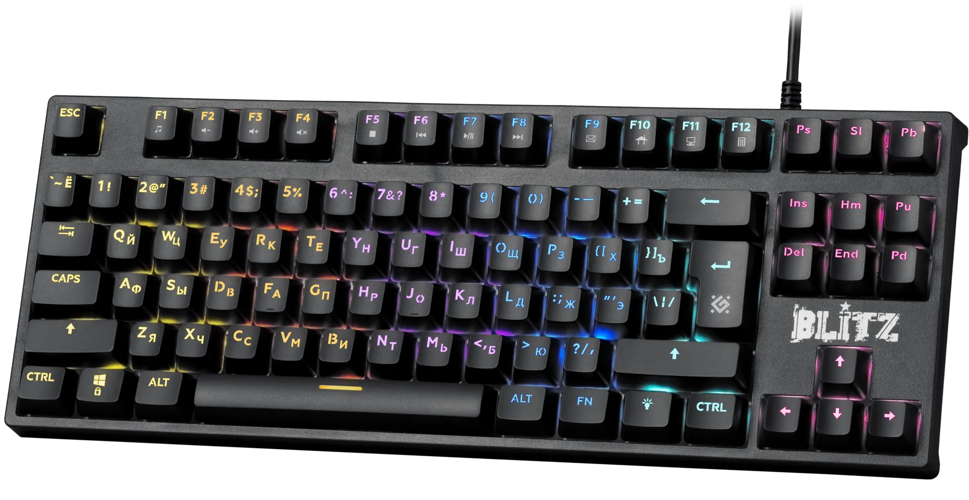 Клавиатура проводная игровая механическая Defender Blitz GK-240L RU,Rainbow (Черный), USB, ENG/RU, Н — фото 2