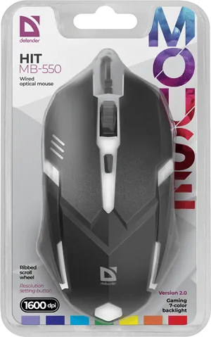 Мышь проводная Defender Hit MB-550 7цветов,3кнопки,1200dpi,черный, НОВИНКА! — фото 3