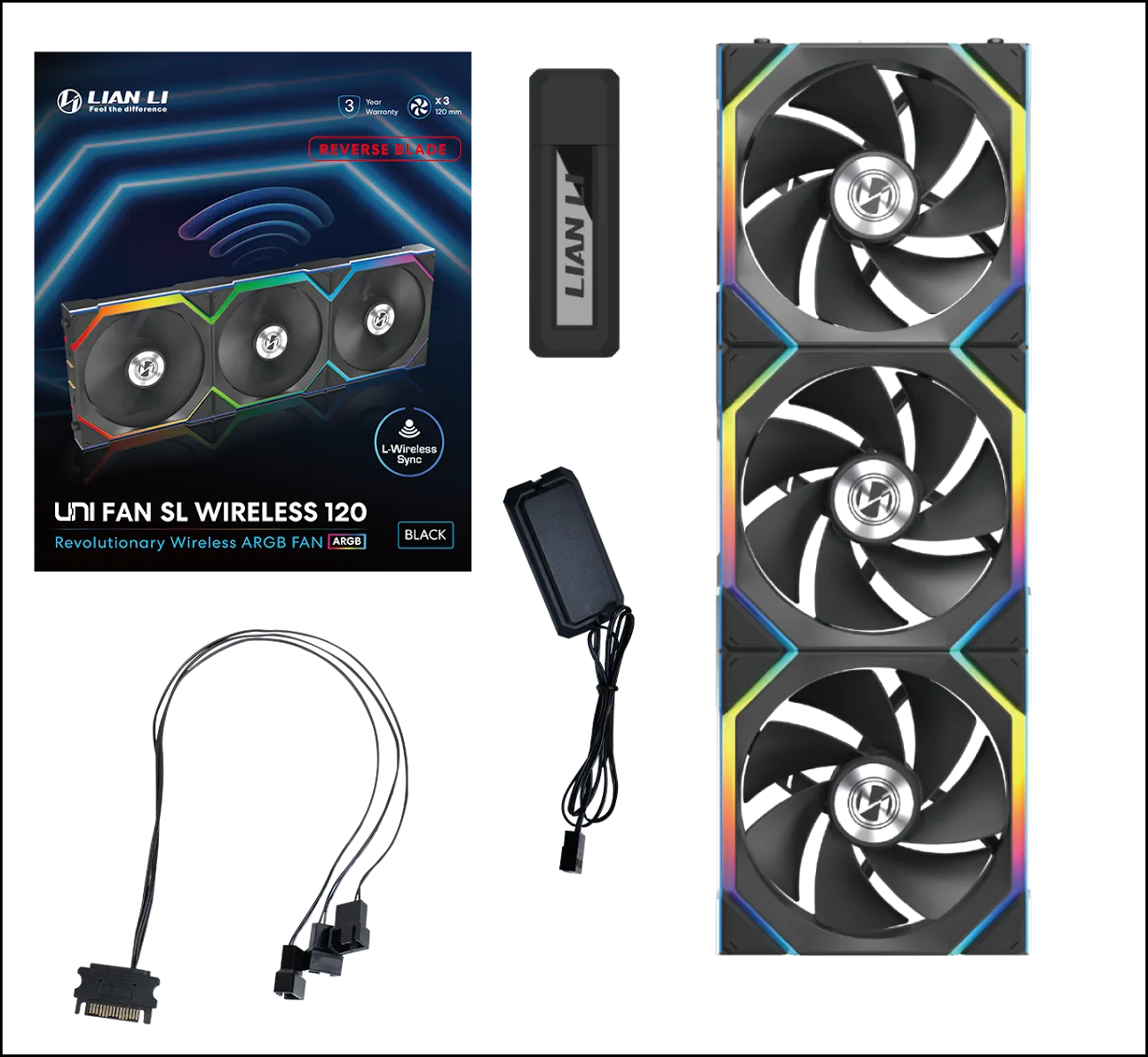Вентилятор для корпуса Lian Li UNI FAN SL WIRELESS 120 Reverse Blade ARGB 3x120mm G99.12RSL1W3B.00 — фото 2