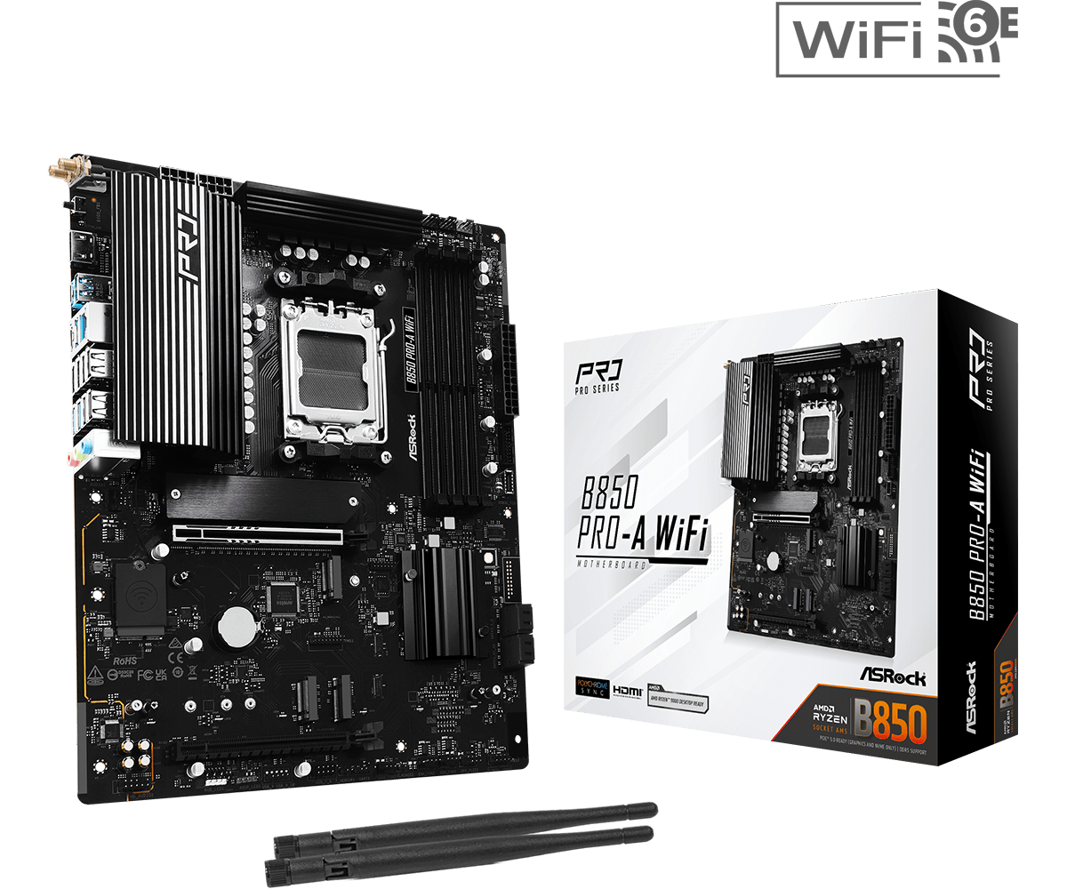 Материнская плата ASRock B850 PRO-A WIFI AM5 4xDDR5 4xSATA 3xM.2 1xUM.2 18xUSB 1xHDMI WiFi6E ATX