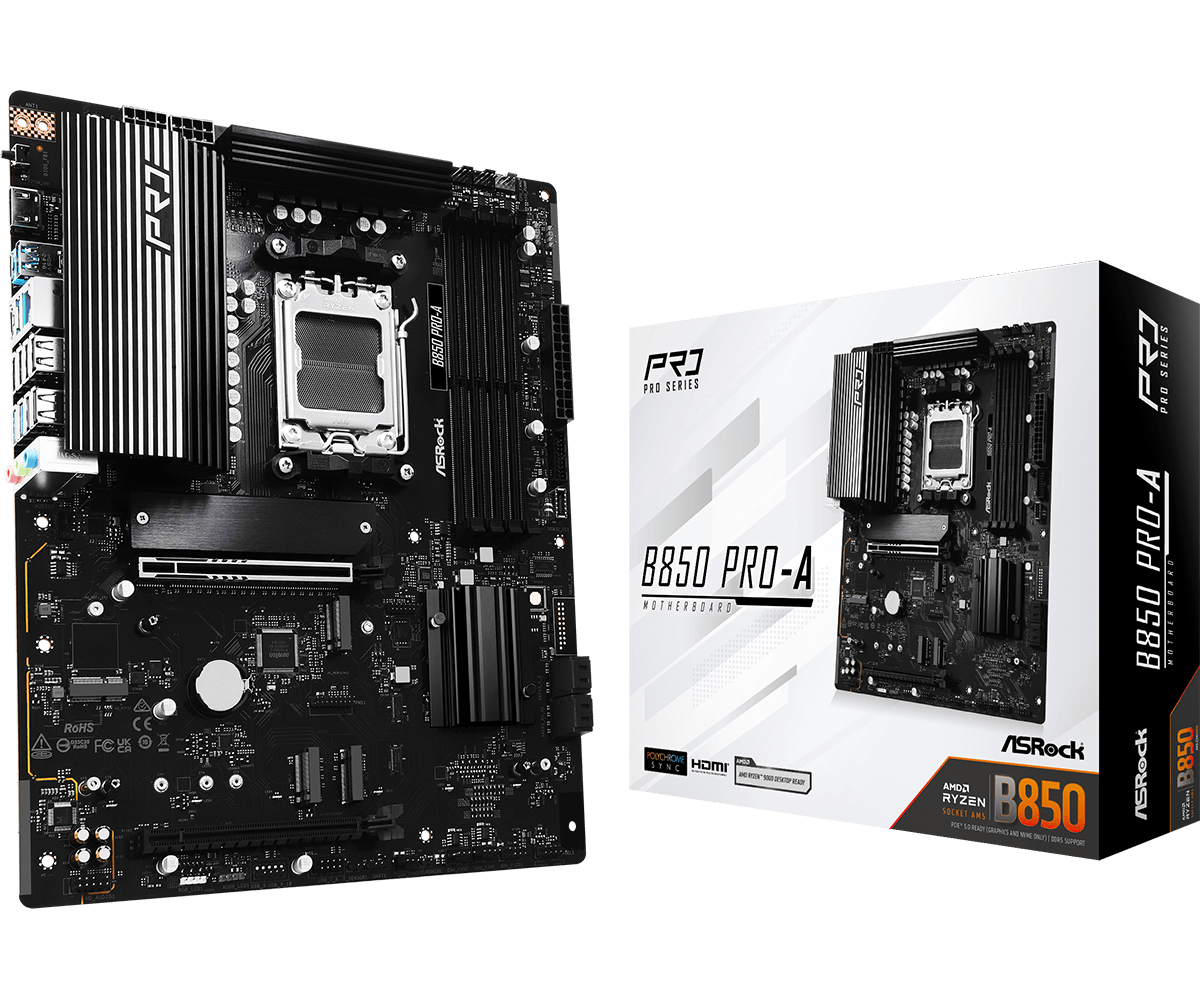 Материнская плата ASRock B850 PRO-A AM5 4xDDR5 4xSATA 3xM.2 1xUM.2 18xUSB 1xHDMI ATX