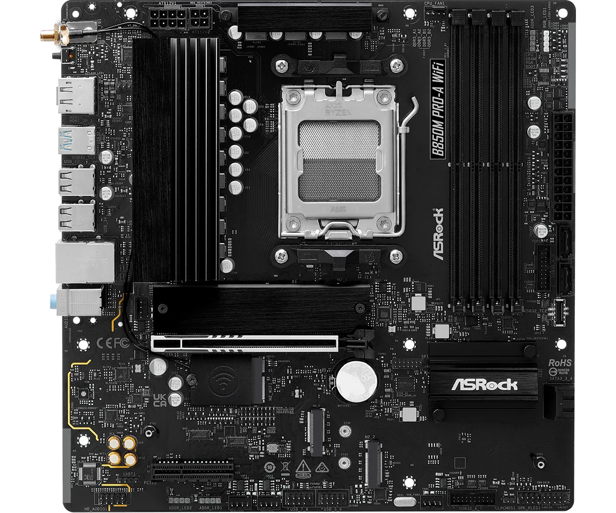 Материнская плата ASRock B850M PRO-A WIFI AM5 4xDDR5 4xSATA 3xM.2 15xUSB 1xHDMI 1xDP WiFi6E mATX — фото 3