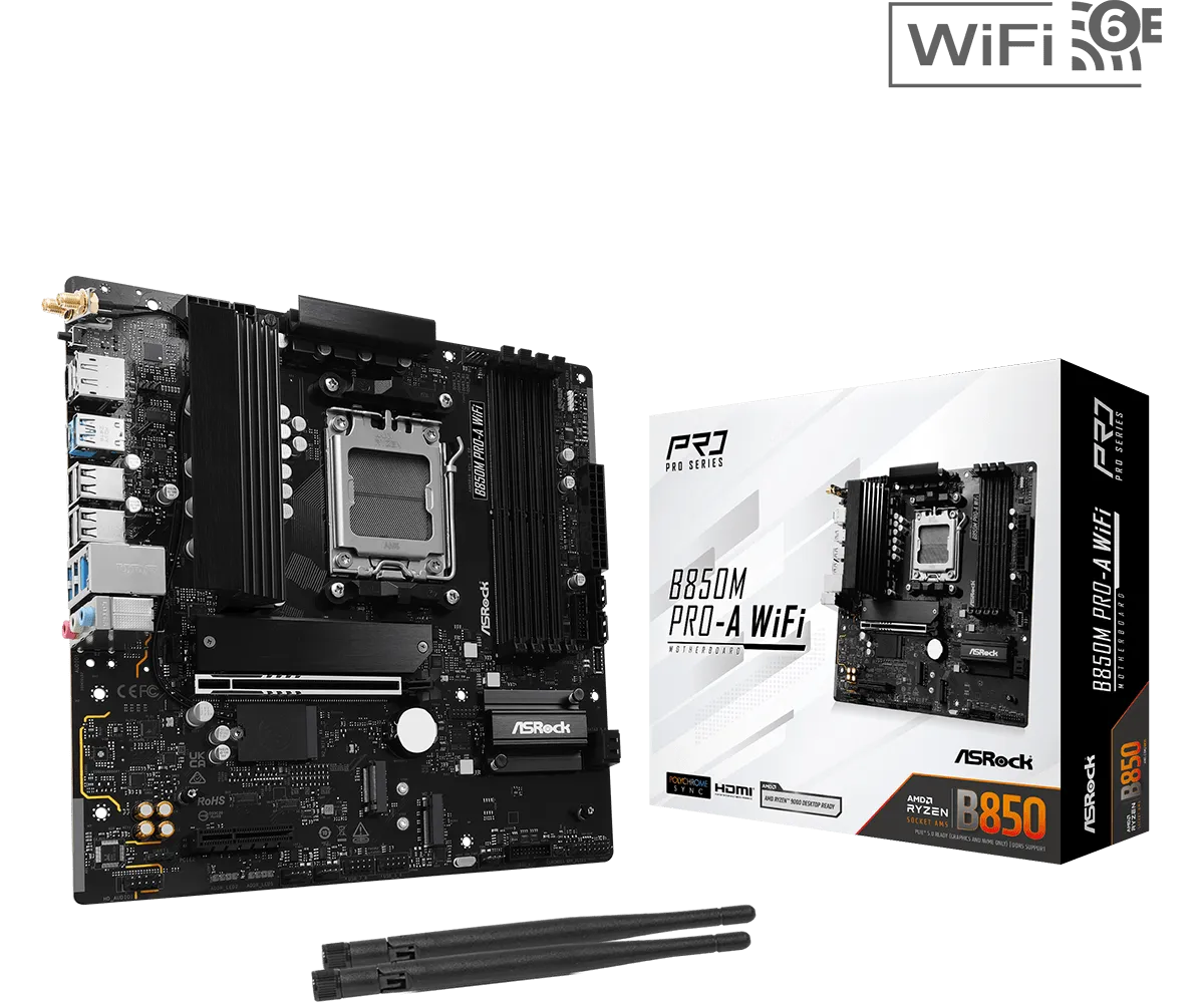 Материнская плата ASRock B850M PRO-A WIFI AM5 4xDDR5 4xSATA 3xM.2 15xUSB 1xHDMI 1xDP WiFi6E mATX
