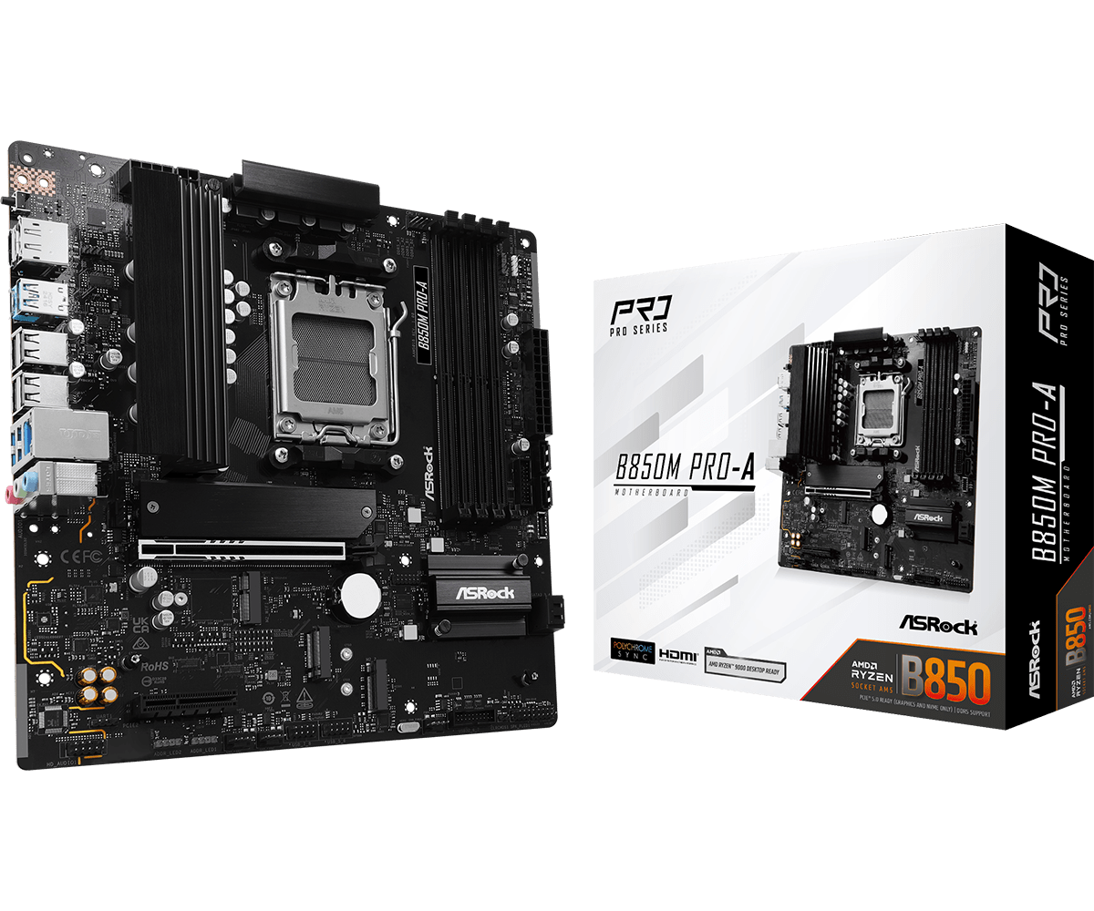 Материнская плата ASRock B850M PRO-A AM5 4xDDR5 4xSATA 3xM.2 15xUSB 1xHDMI 1xDP mATX