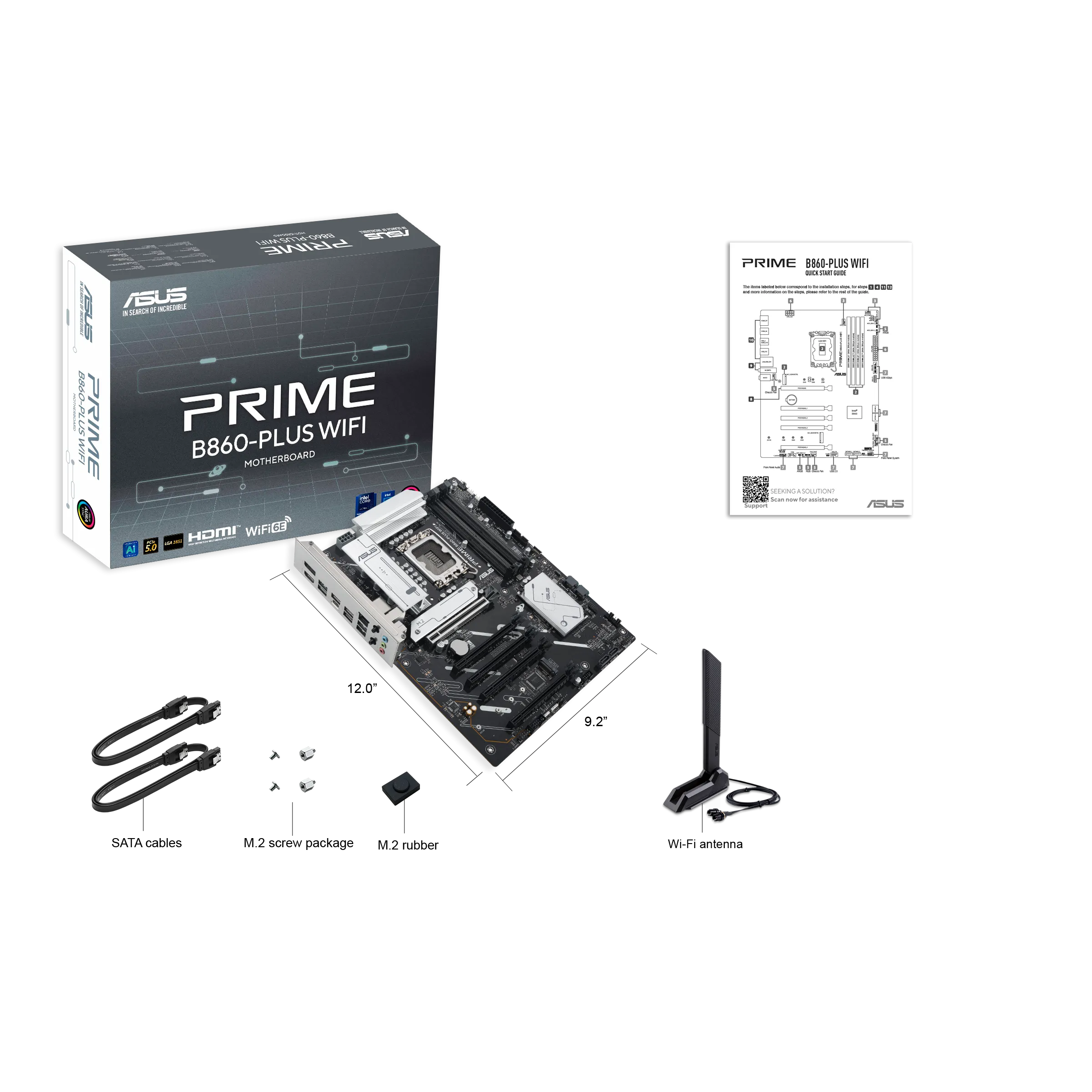 ASUS Main Board Desktop LGA1851 Intel B860 Chipset 4 x DIMM slots, max. 256GB, DDR5 1 x DisplayPort 1 x HDMI port 1 x Wi-Fi module 2 x M.2 slots 4 x SATA ATX Form Factor — фото 7